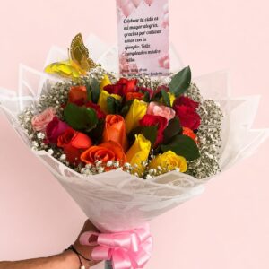 Bouquet Arcoíris de Amor – 24 Rosas de Colores