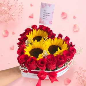 Corazón de Girasoles y Rosas de Amor