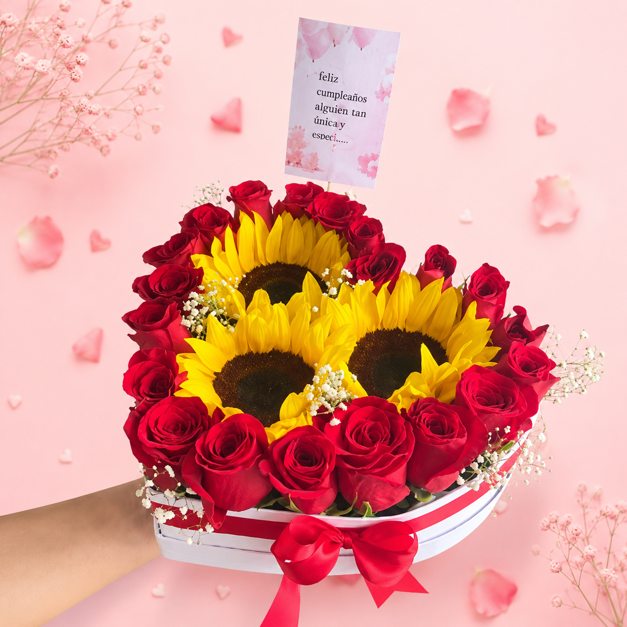 Corazón de Girasoles y Rosas de Amor