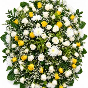 Corona Funebre en Rosas Amarillas y Rlores Blancas Chipre Manizales Caldas Colombia