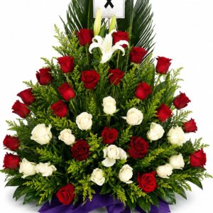 Ramo funebre en rosas blancas y rojas Chipre Manizales Caldas Colombia