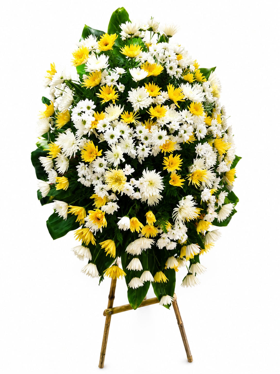 Corona funebre en flores amarillas y blancas Chipre Manizales Caldas Colombia