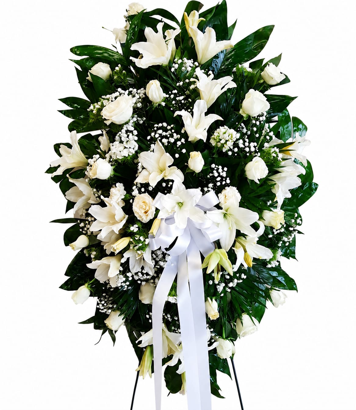 Corona funebre en rosas blancas y lirios Chipre Manizales Caldas Colombia