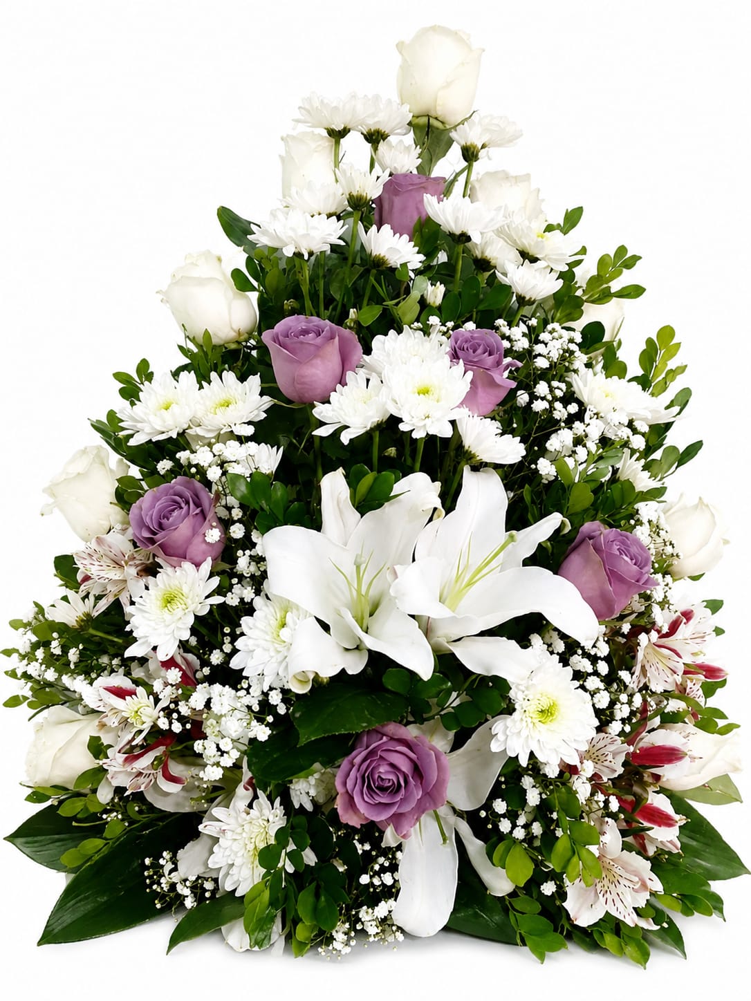 Ramo funebre en flores moradas y blancas Chipre Manizales Caldas Colombia