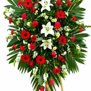 Ramo funebre en flores rojas y blancas Chipre Manizales Caldas Colombia