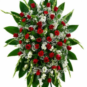 Ramo funebre en flores rojas y blancas Chipre Manizales Caldas Colombia